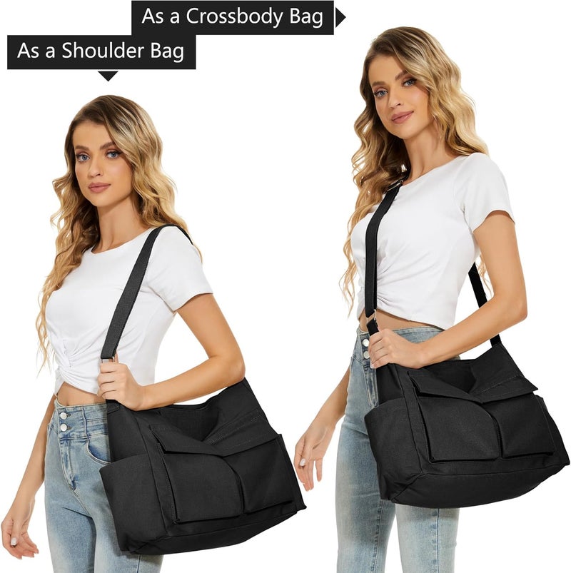KALIDI FANCY FOREST KALIDI Canvas Tote Bag Messenger Bag, Large Crossbody Bag for Women or Men, Casual Canvas Shoulder Bag for College Work Daily - Image 2